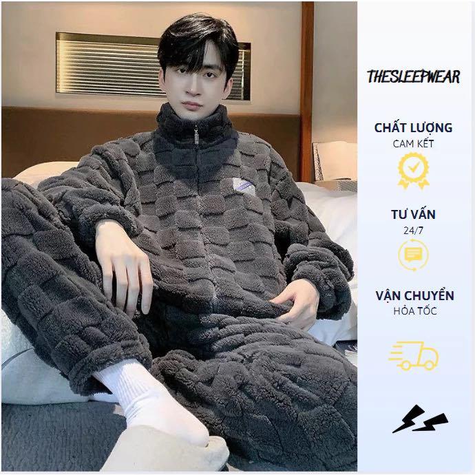 Bộ Đồ Ngủ  Lông Cừu San Hô hai mặt  - Đồ Bộ mặc nhà mùa đông cho nam  -Mới nhất 2025