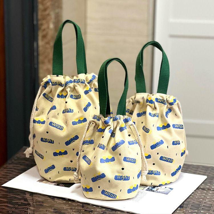 [backpacks on cups]Canvas Drawstring Bundle Handbag Japanese-Style Thermos Cup Beaker Large Capacity Women's Fashion Buggy Bag Pull-Belt Backpack on Cup 7
