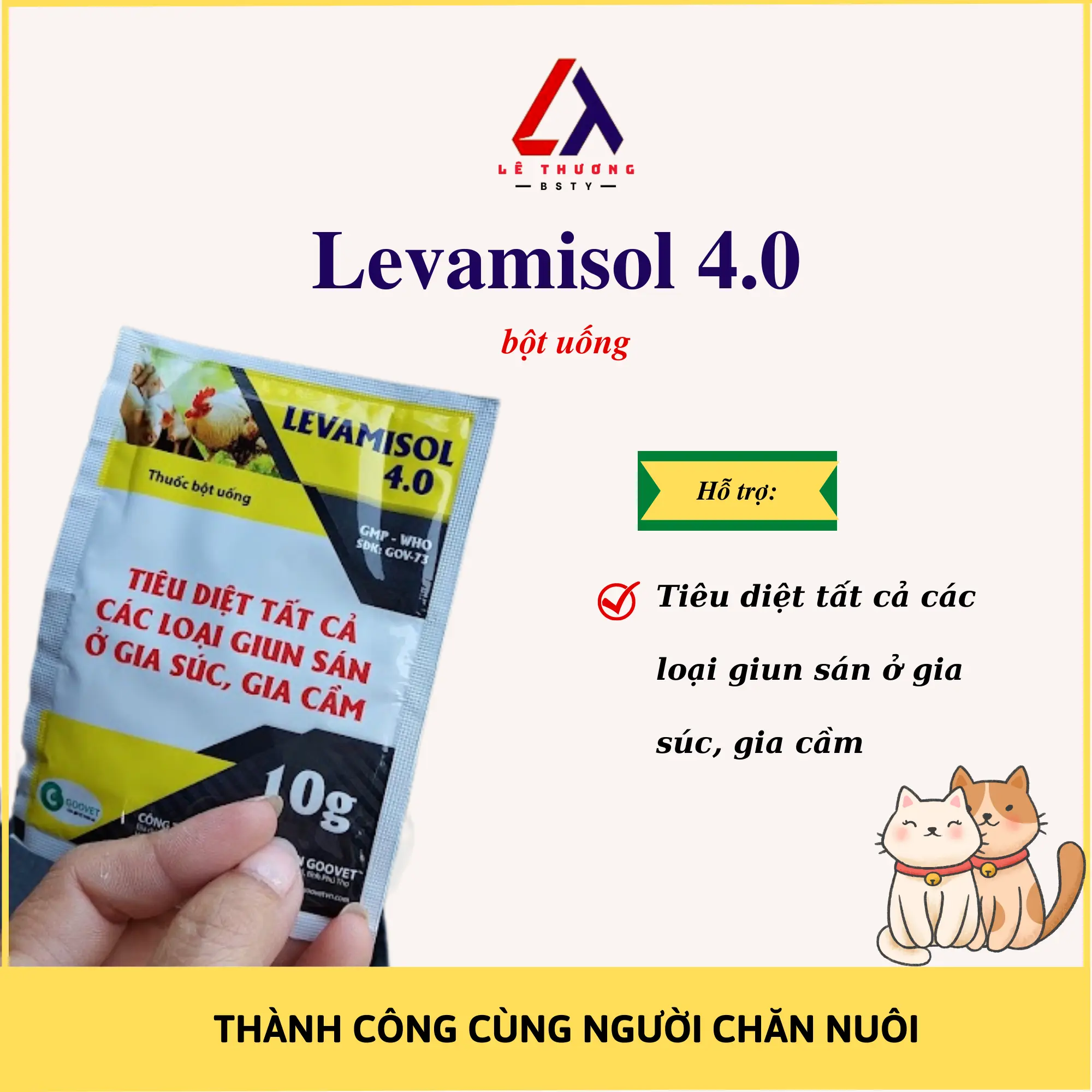 Levamisol 4.0 Tẩy Sạch Tất Cả Các Loại Giun Sán Ở Gia Súc, Gia Cầm