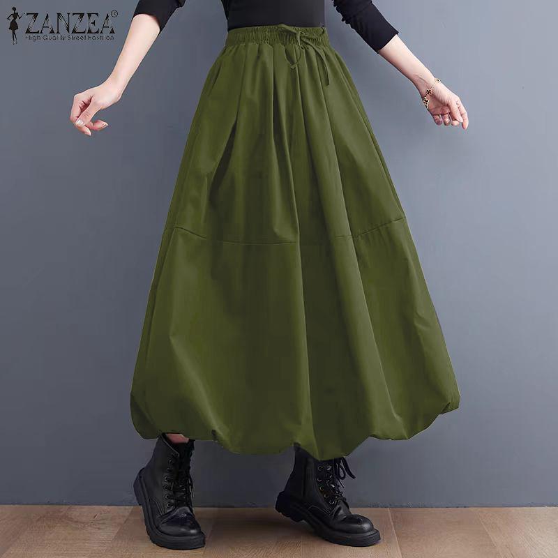 Chân Váy Dài Chữ A Cạp Cao Phong Cách Hàn Quốc, Dành Cho Nữ, Màu Trơn Dài Midi, Thời Trang Đường Phố ZANZEA 3