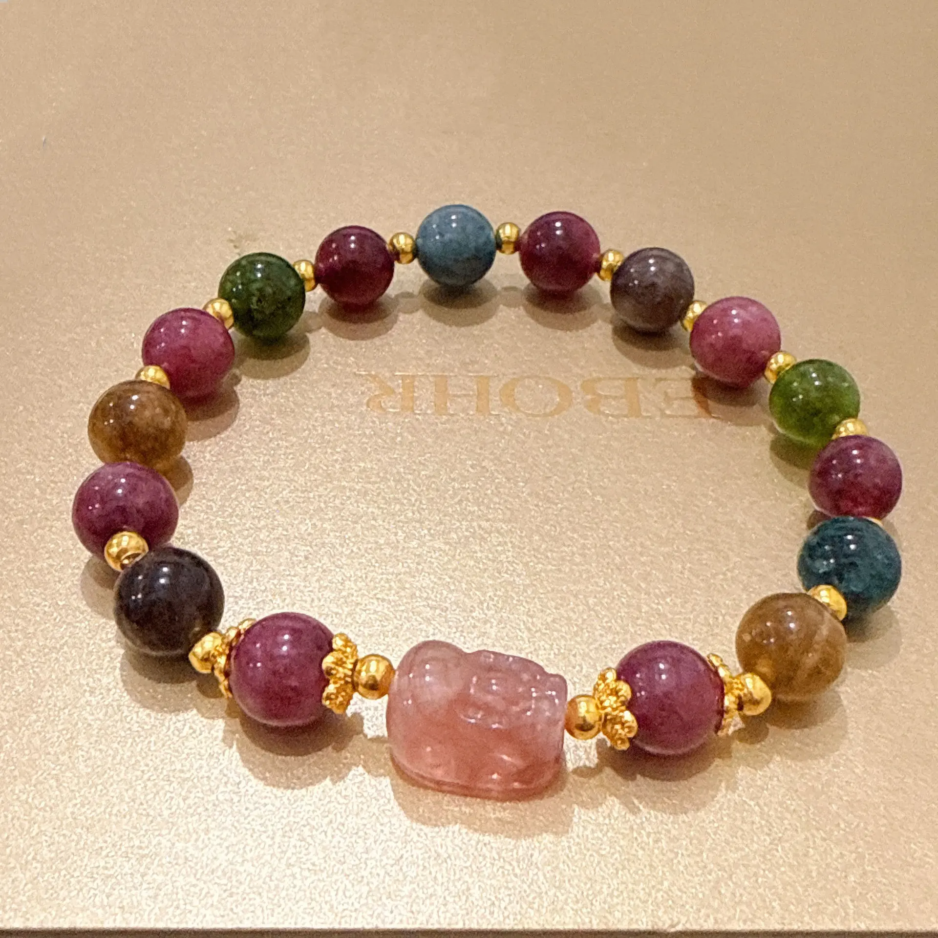 Color Tourmaline Pi Xiu Bracelet Women's Light Luxury Minority Imitation Strawberry Quartz Women's Fortune Amah Rock Women's Fortune Bracelet Gift