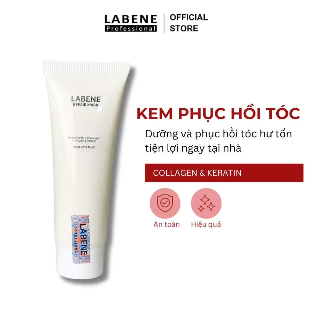 Tuýp kem phục hồi tóc siêu mượt Labene 60ml, với tinh chất Collagen & Keratin giúp tóc óng ả, mềm mại