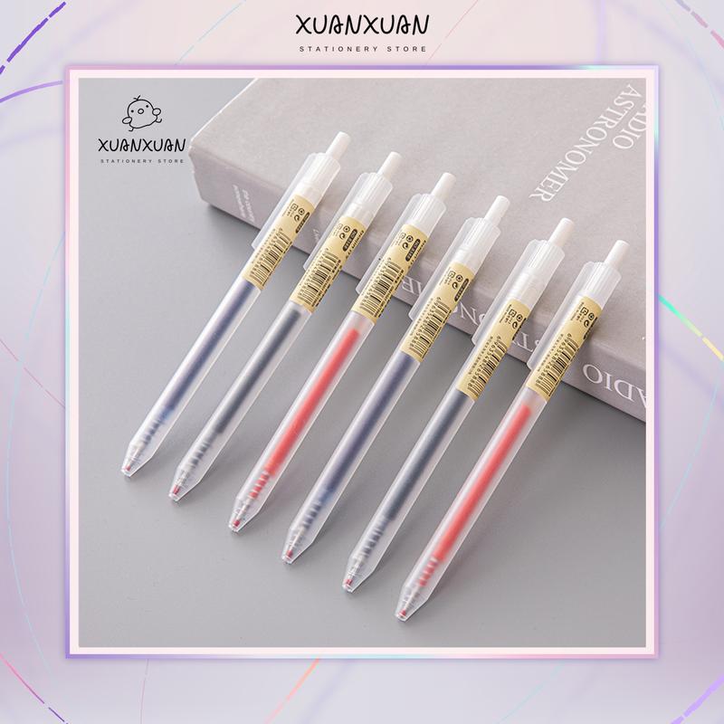 Bút Bi Mực Gel Thân Mờ Style Muji Ngòi 0.5mm 3 Màu Đen Đỏ Viết đẹp đều Bấm Nút