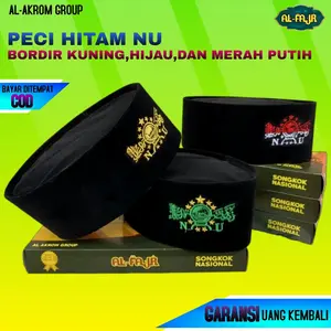 Peci Songkok Kopiah NU Hitam Bordir Hijau Anak dan Dewasa Murah Berkualitas