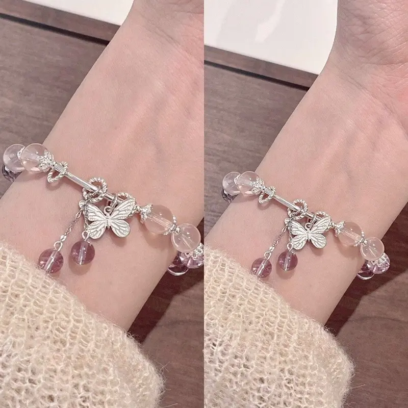 Gelang Manik, Fesyen, Gaya Manis Korea, dengan Loket Rama-rama, Gelang ...