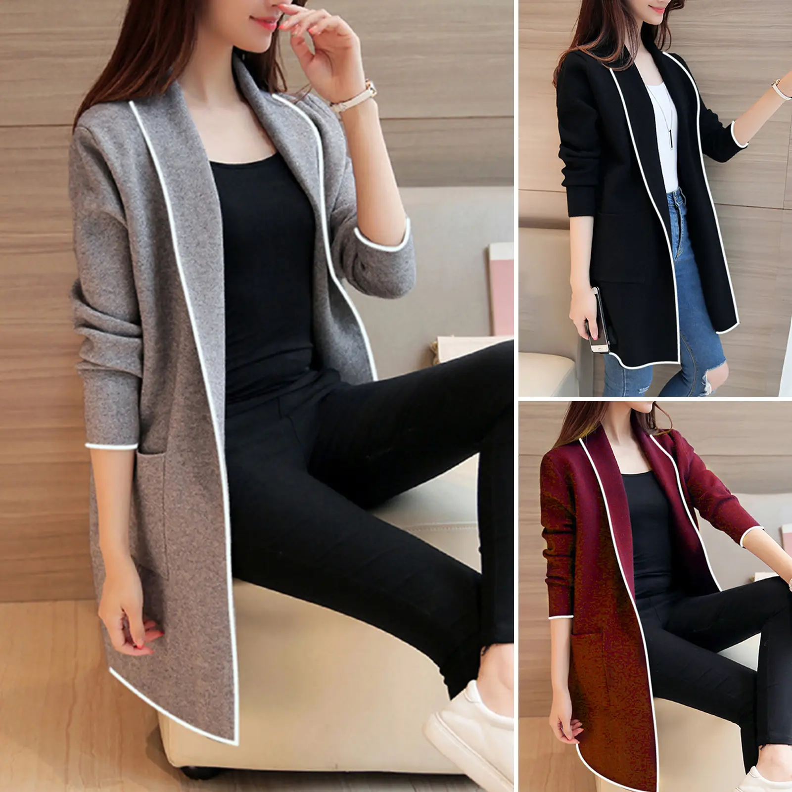Áo Khoác Lông Cừu Có Ve Áo Cho Nữ, Áo Cardigan Dài Tay Dài Trung Bình, Ấm Áp, Màu Trơn, Thường Ngày, Thanh Lịch, Quần Áo Mùa Thu Cho Nữ