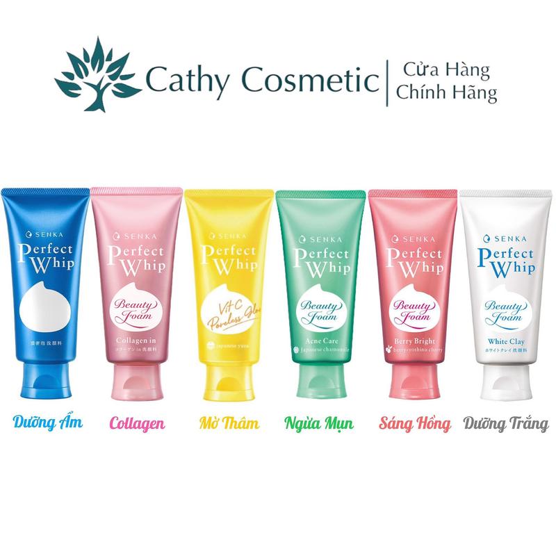 Sữa Rửa Mặt Senka Perfect Whip Dưỡng Trắng- Ngừa Mụn- Dưỡng Ẩm- Dịu Nhẹ Da Skincare Nữ Women _