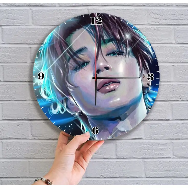 Jam Dinding Unik Kayu Bulat Korea K-Pop BTS Free Baterai + Box Vintage Raja Kpop 3