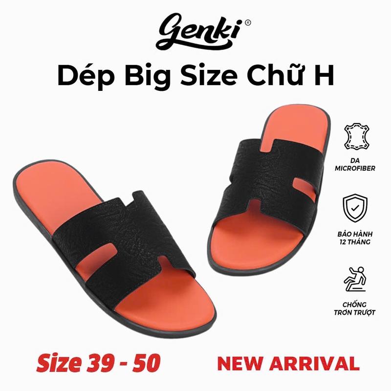 Dép Nam Big Size Chữ H GENKI Màu Cam Đen Quai Da Đế Cao Su Chống Trơn Trượt Đế Bằng Đồng Quai Hậu Nam dep  nam DéP Dép Lê dép  big  size  genki