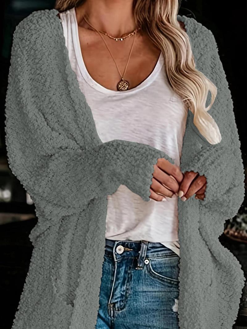 Product Introduction of Women's Solid Pocket Batwing Sleeve Cardigan, Casual Long Sleeve Open Front Outerwear for Daily Wear, Ladies Clothes for All Seasons 2