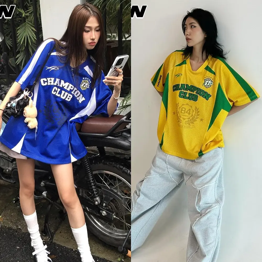 Áo Thun Nữ Phong Cách Hàn Quốc, Dáng Rộng Vừa Vặn, Cổ Chữ V, ngắn Tay, Thích Hợp Cho Nam Và Nữ, In Họa Tiết Kỹ Thuật Số 84, Thời Trang Đường Phố, Ngoại Cỡ, Women Top Voi Voan