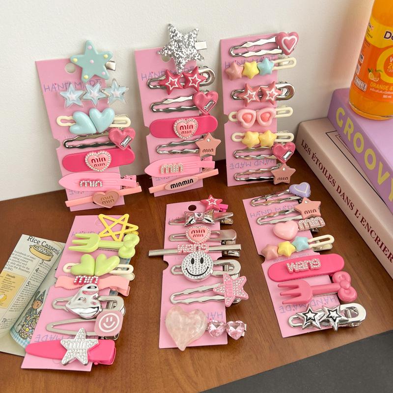 Set 7 Kẹp Tóc Kim Loại Hình Ngôi Sao Trái Tim Đính Đá Thời Trang Cho Nữ y2k Women Women