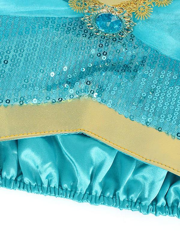 Girl's Artificial Gemstone Decor Cami Top & Contrast Sequin Mesh Pants Set with 3pcs Accessories, Princess Cosplay Performance Costume, Kids Summer Party Wear 7