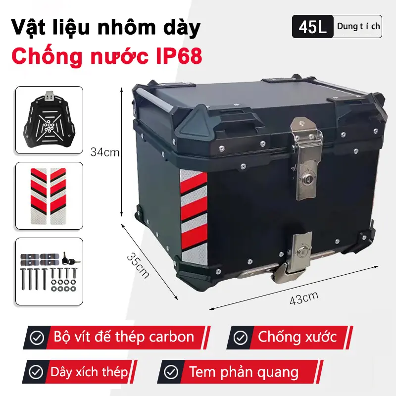 Thùng Nhôm Xe Máy 45L/57L/65L Chính Hãng VetaBox Full Đế, Lót Thùng, Tựa lưng (Chung nhà máy Motowolf) 3