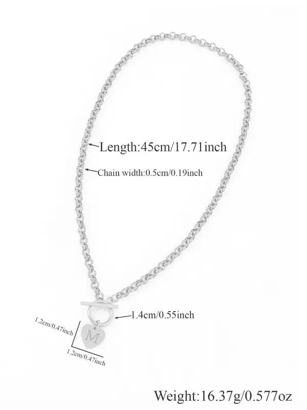 Heart Hollow Out Initial Pendant Necklace, Stainless Steel Chain Statement Necklace for Women with OT Buckle, Elegant Fashion Jewelry for Party, Daily Decor, Trendy All-match & Exquisite Jewelry for Birthday Gift, Girlfriend Gifts 5
