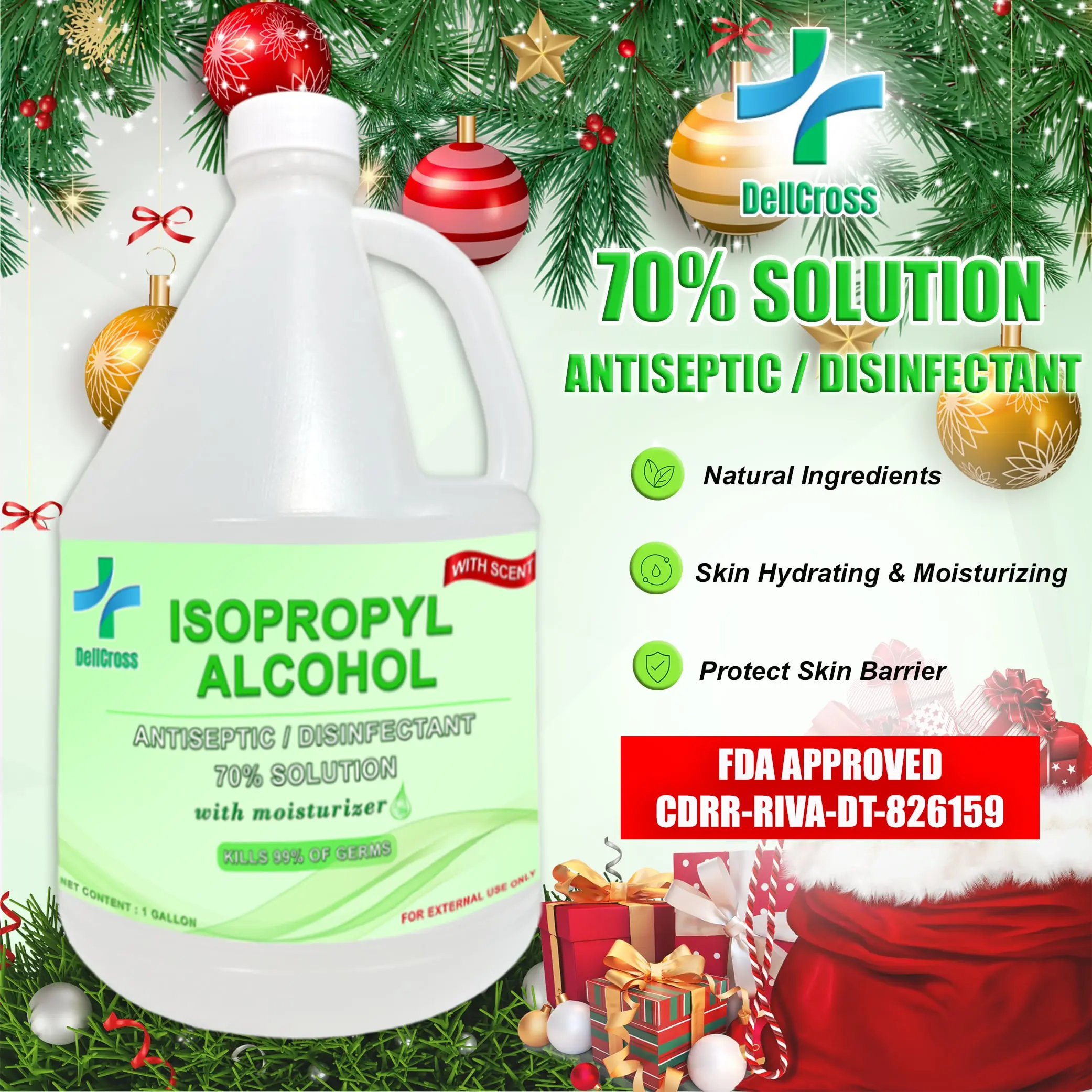 DellCross 70% Isopropyl Alcohol Disinfectant Antiseptic - 1 Gallon