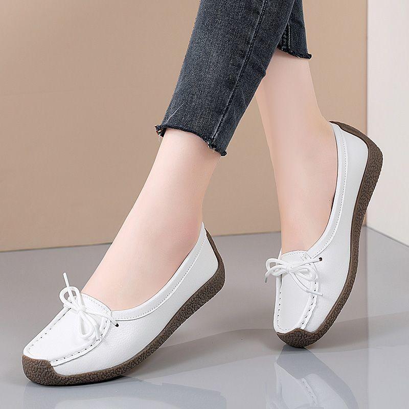 Giày Doug Da Thật Giày Đế Gân Nữ Giày Lười Cho Mẹ Giày Đế Bằng Thường Ngày 0