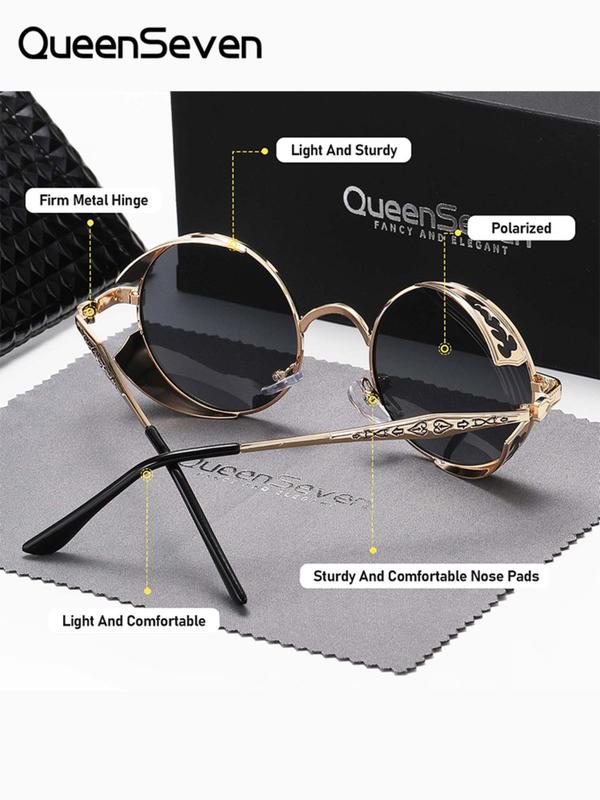 Unisex Street Style Polarized Sunglasses for Everyday Use, Trendy Punk Round Frame Sunglasses, Fashionable Vintage Accessories for Trip & Driving Use with Glasses Cloth &  Bag 7