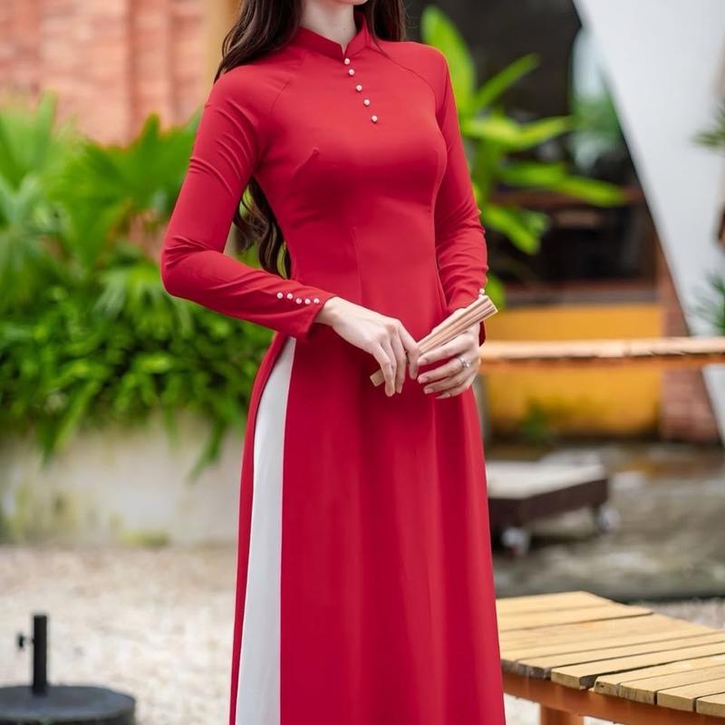 Áo Dài Truyền Thống Lụa Mỹ Chất Liệu Mềm , Không Nhăn Không Xù 4
