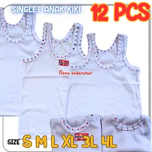 HEMAT 6 & 12 PCS SINGLET ANAK KIKI PUTIH WARNA TUL TUL TIDAK KUSAM