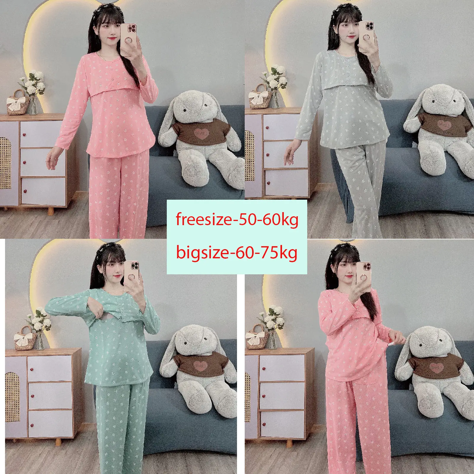Bộ bầu - bộ sau sinh mặc nhà ( Sao - FE ) chất liệu Thun Cotton Mềm mát