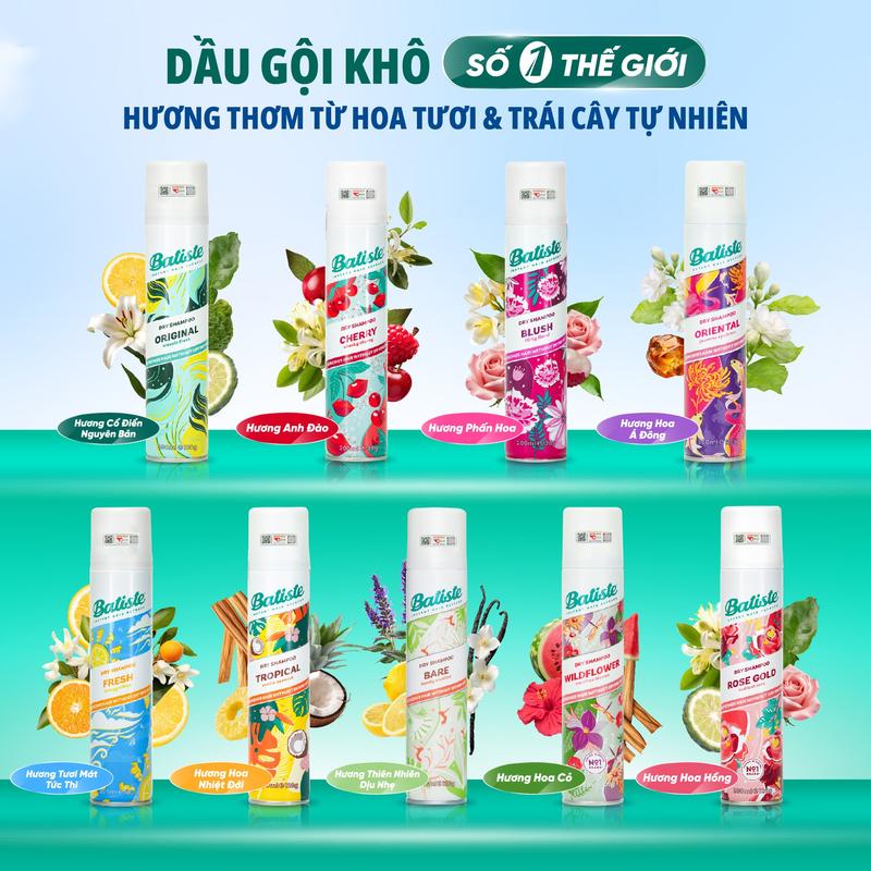Dầu Gội Khô Batiste Dry Shampoo Giảm Bết Dính, Mồ Hôi Tóc Sạch Thơm Bồng Bềnh 200ml, 50ml 1