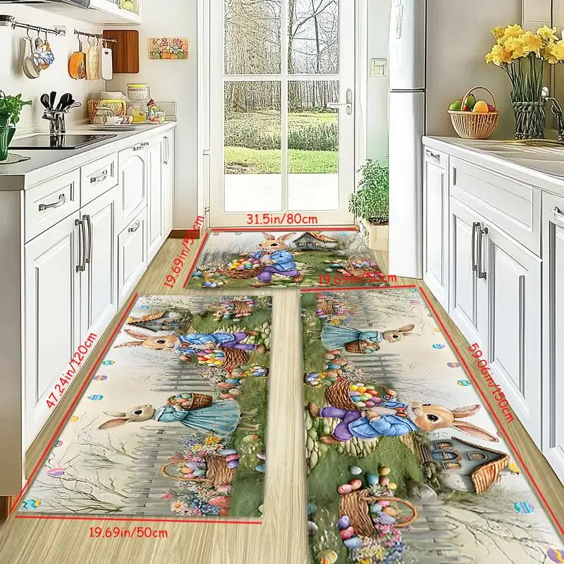 Easter Themed Kitchen Mat, 2 Counts/3 Counts Cute Rabbit & Egg Pattern Kitchen Rug, Non-slip Kitchen Floor Mat, Home Decor 4
