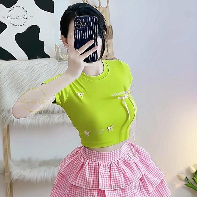 Product Introduction of Áo Croptop Borip Basic Ôm Body In Chữ "I Don't Chase" Đính Nơ Dài, MLS11, Women Thun Sen Sò Hoa Sen Trắng Kem Tre Cổ Tròn Dáng Ngắn 34