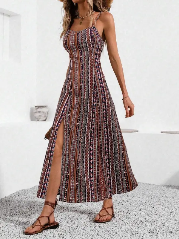 Women's Side Split Dress, Casual Fashion Long Dress for Daily Holiday Vacation Wear, Ladies Dress for Summer 2