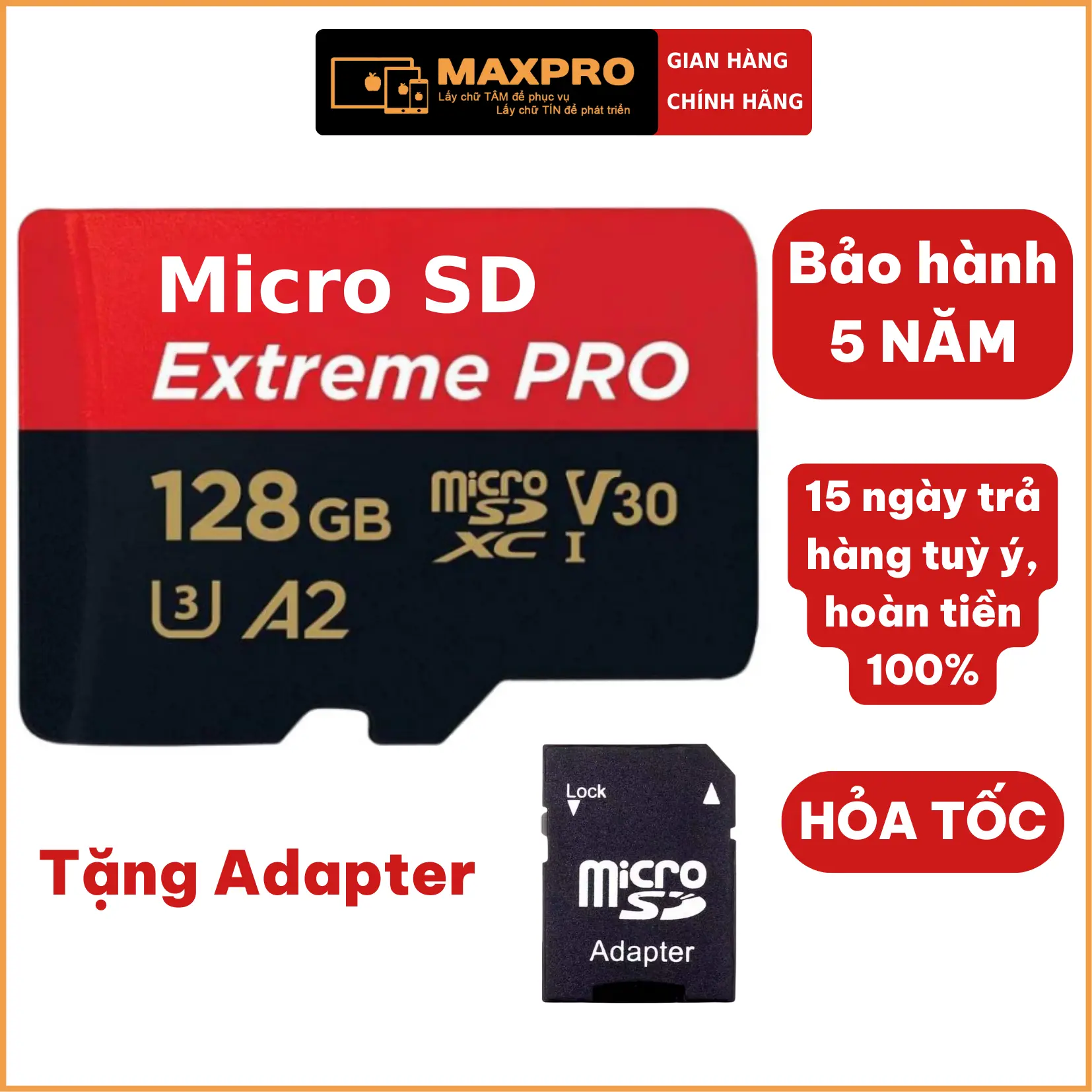 Thẻ nhớ MicroSD 256GB 128GB 64GB 32GB Class 10 U3 V30 cho camera, máy ảnh, máy quay hỗ trợ quay video 4K 2K Full HD.