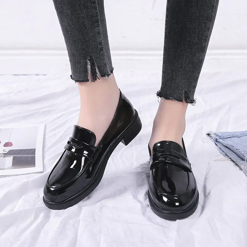 Giày Da, Phong Cách Anh Quốc Giày Lười Nữ, Dễ Phối Đồ, Giày Cao Gót, Giày Nữ Ngoại Cỡ 42 Và 44, Thích Hợp Cho Học Sinh Mùa Thu 1
