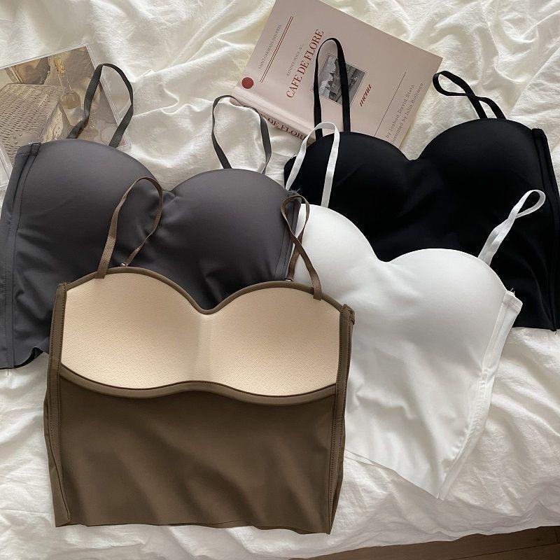 Ice Silk, Camisole, Chest Pad, One-piece, Vest, Women, Inner Wear, Base Layer, Summer, Thin Style, Off-shoulder, Beautiful Back, Tube Top, Top, Outerwear 0