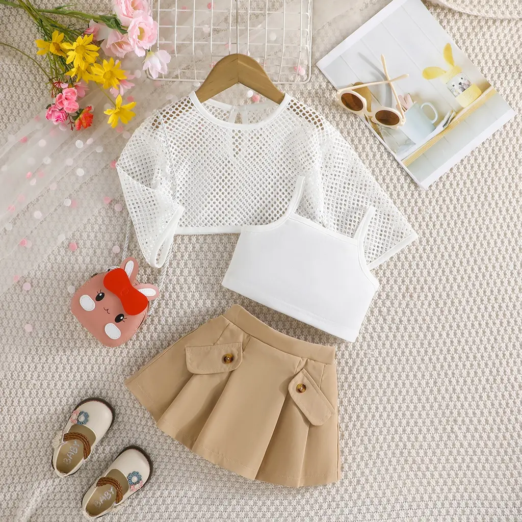 Baby Clothes Set 1-6 Years old Fashion Hollow Top Vest and Pleated Skirt Summer Outfit Toddler Infant Fashion Clothing Formal Suit For Kids Girl