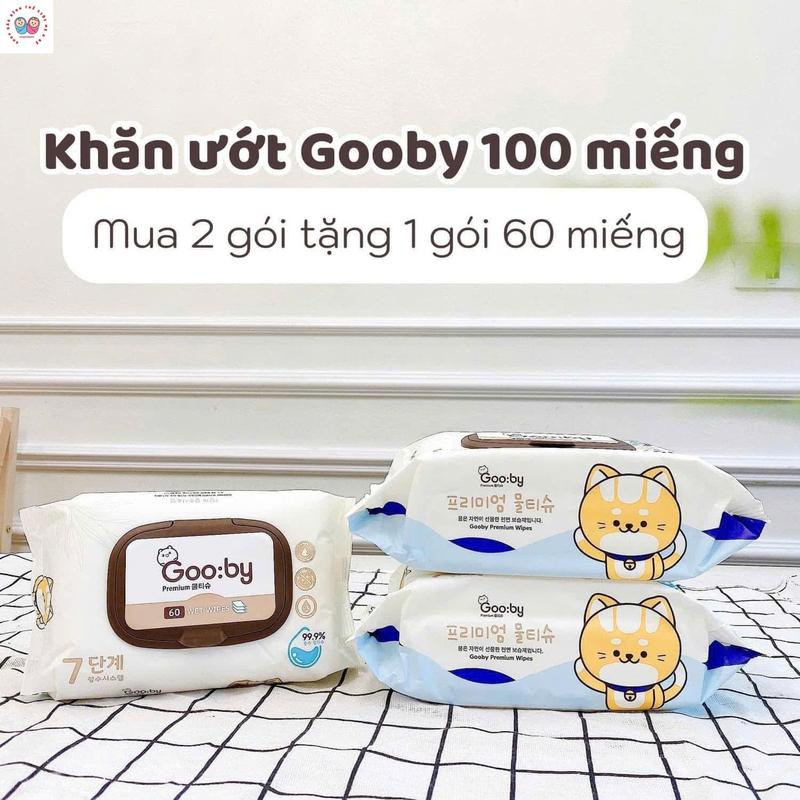 [Mua 2 tặng 1] Khăn ướt Gooby Premium 100 miếng đa năng, mềm mịn, an toàn với làn da của trẻ nhỏ em bé và gia đình
