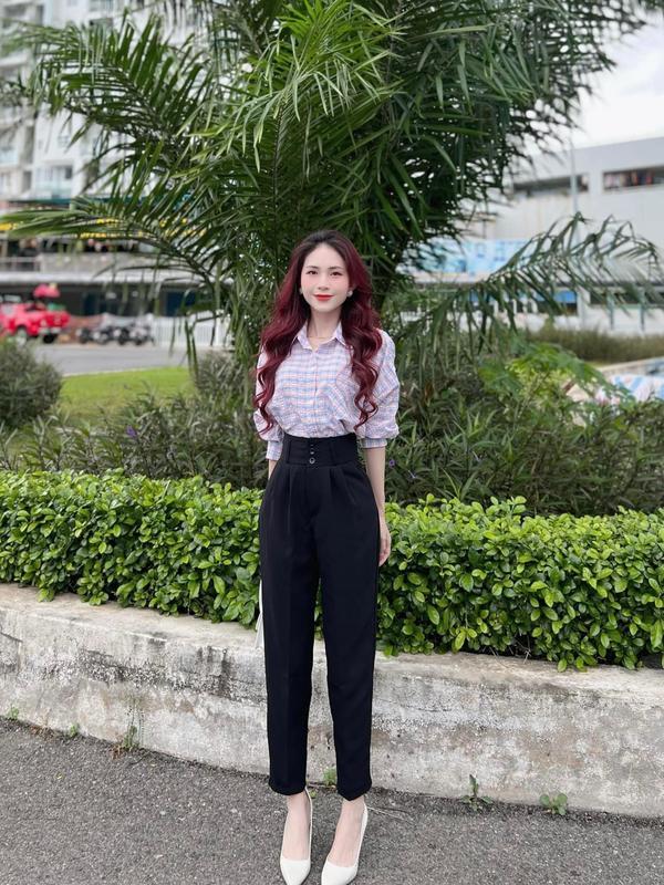 Quần tây nữ lưng cao đi học làm cạp bản to có đai đáy cao màu Đen dáng quần vải baggy học sinh cạp cao đi học công sở 4