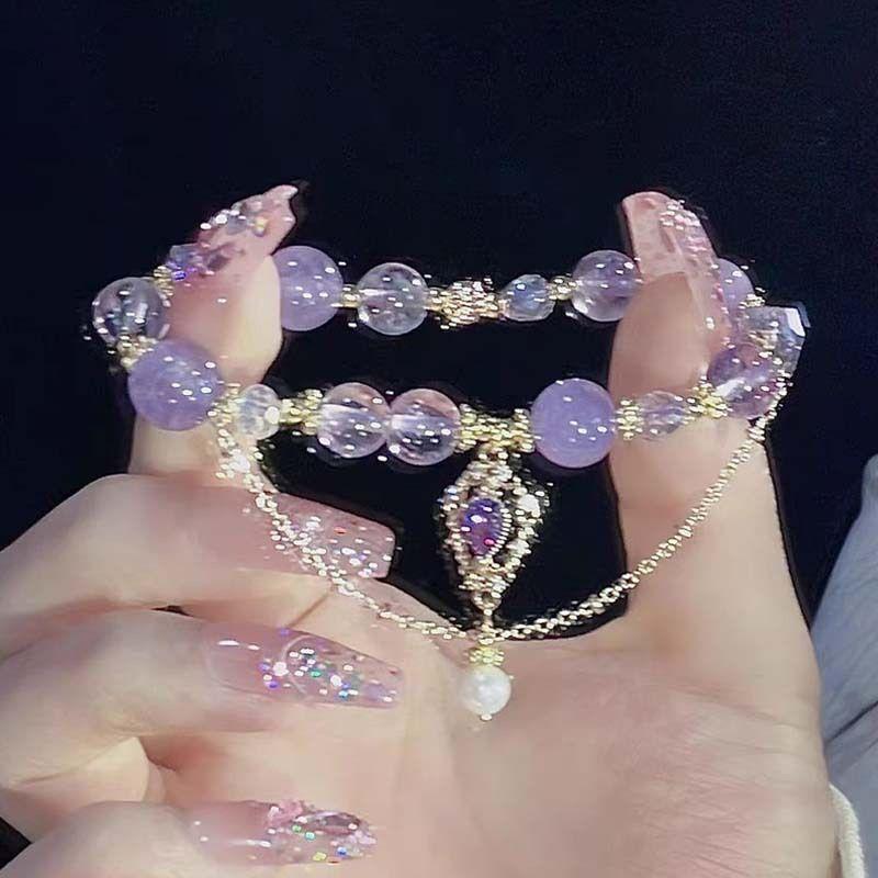 Product Introduction of New purple crystal bracelet color collision light luxury niche delicate feeling fairy hand chain best friend gift wisteria flower hand chain 3