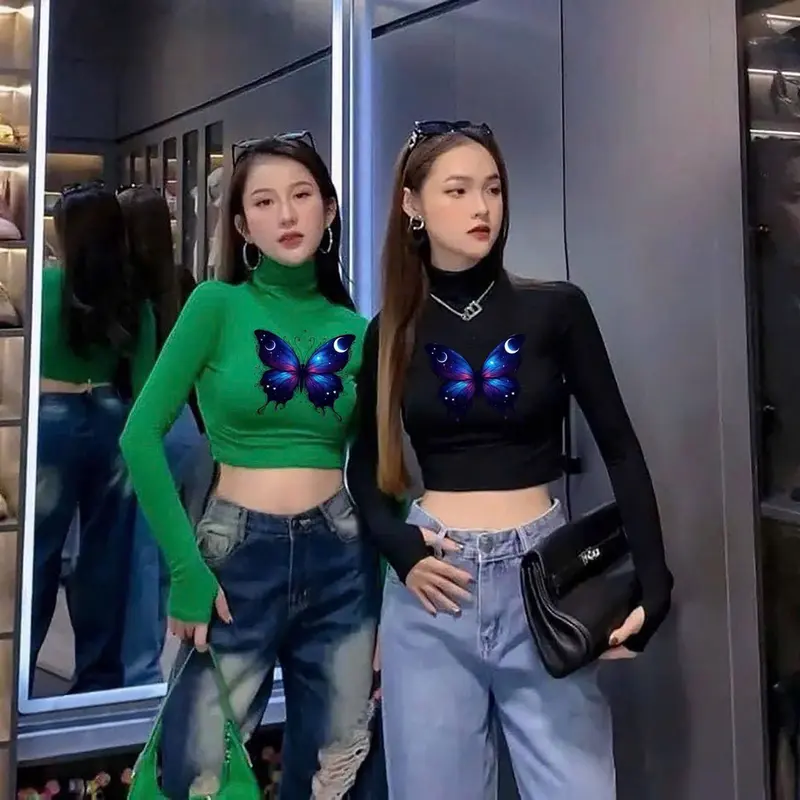 Áo cổ lọ tay dài croptop in hình con bứm 3D cực hot , chất thun bozip dày dặn 3