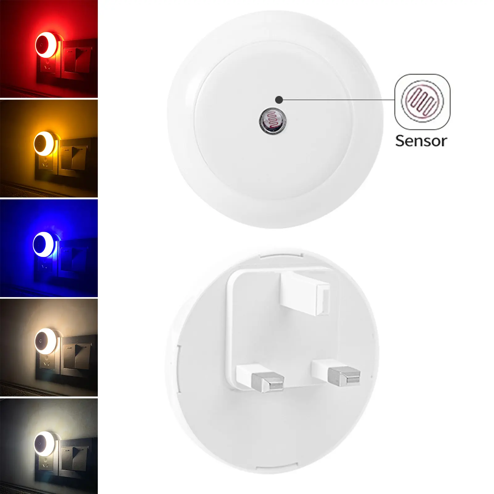 Ghostun-LED Night Lamp Super Bright Auto On/Off Energy Saving Plug And Play Flicker Free Illumination ABS Light Sensor Control Round LED Lamp Home Supplies