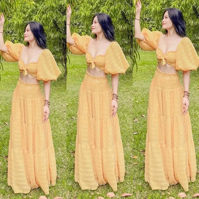 Sét maxi đi biển Xốp xoè 4 màu  - Nhà Lỳ Có Maxi Nữ Áo Women Xếp Ly Bo Chun 2