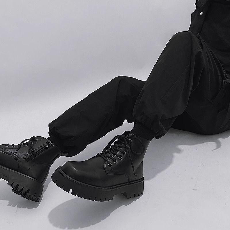 Boot Martin, Dành Cho Nam Giới, Cổ Cao, Phong Cách Anh Quốc, Màu Đen, Thích Hợp Cho Trang Phục Đi Làm, Giày Đi Xe Máy, Tăng Chiều Cao, Bốt Cao Đến Mắt Cá Chân, Khóa Kéo Bên Hông, Mùa Thu, Giày Nam, Chiều Cao Tăng 6