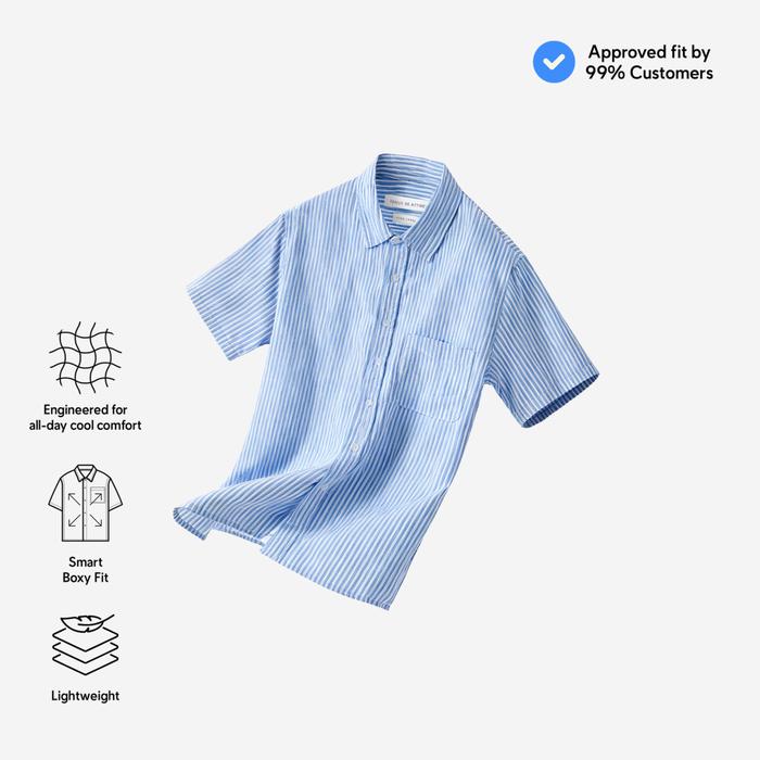 Gambar TENUE Kemeja Lengan Pendek - Office Hours - Pool Stripe - L dari Tenue de Attire Kota Administrasi Jakarta Selatan Tokopedia