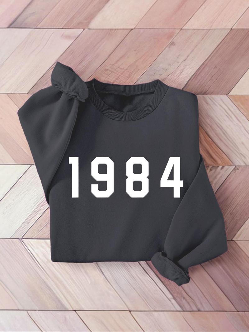 Product Introduction of Sporty Women's "1984" Number Print Thermal Lined Sports Sweatshirt, Sports Long Sleeve Crew Neck Pullover for Yoga Gym Fitness Wear, Ladies Sportswear for All Seasons 5