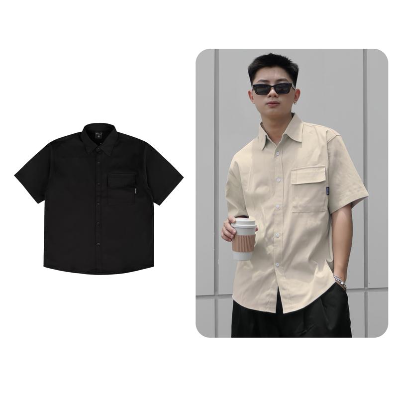 Áo sơ mi cộc tay Press Odin Club, Áo sơ mi cộc tay nam nữ unisex chất liệu vải kaki 2 da