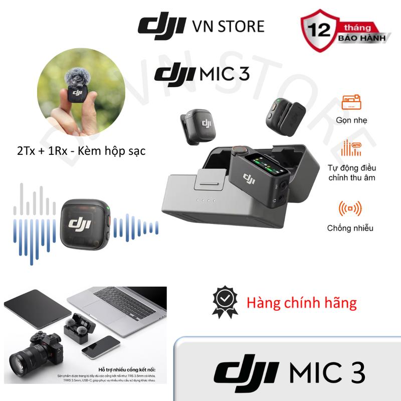 DJI Mic 3 - Bộ micro không dây gọn nhẹ khử ồn thông minh hiệu suất mạnh mẽ DJI Mic 3 - Chính hãng - Bảo hành 12 tháng