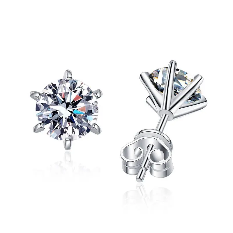 E082 Simple Six-Claw (Tiger Claws) Screw + Earplug Moissanite: Tiger Claws Tiya, Six-Claw Rhyme Match, Screw with Wind, fashion Jewelry Accessories with Multiple Styles# Screw Stable Rhyme moissanite diamond  ring diamond   ဆွဲကြိုး925 fine  silver  925