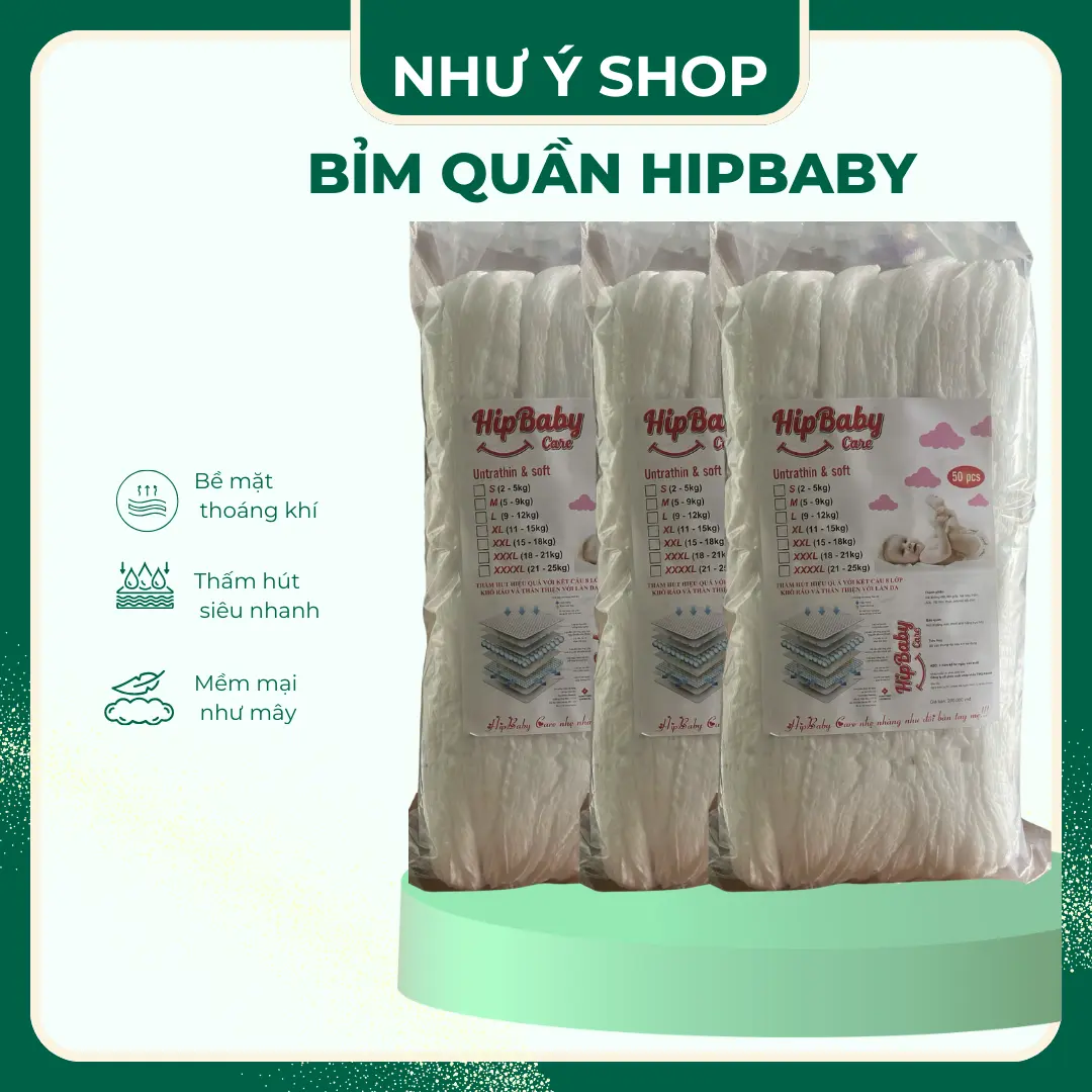 Combo 150 miếng Bỉm/Tã quần HipBaby cho bé đủ size từ M đến 3XL