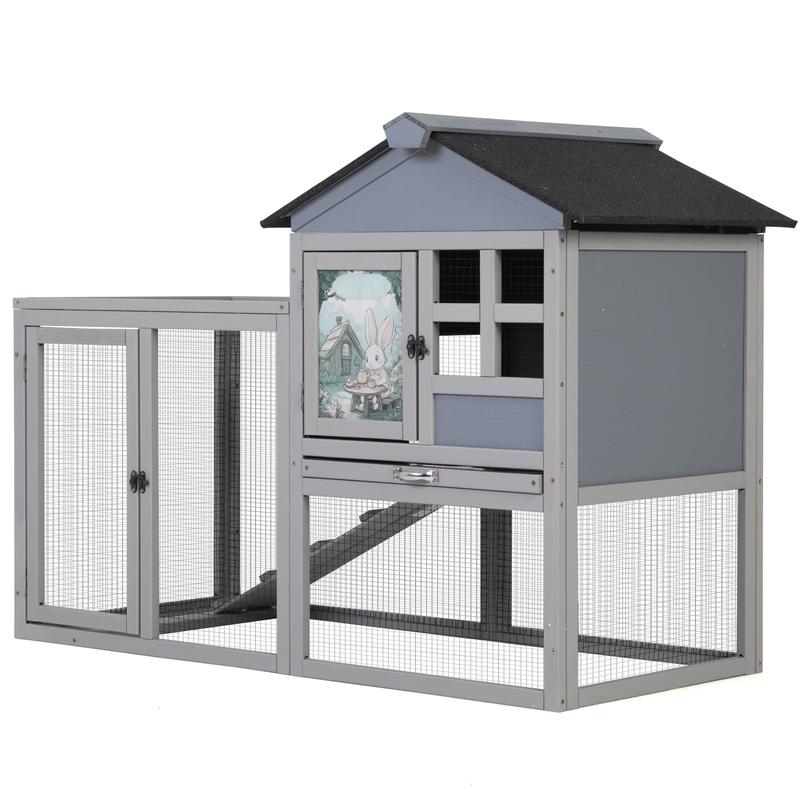 2-Tier Wood Rabbit Hutch, Indoor Outdoor Small Animal House with ...