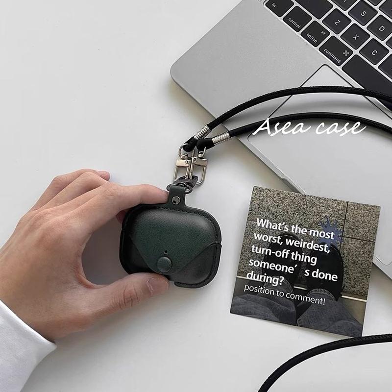 Product Introduction of Vỏ Bảo Vệ Tai Nghe Bằng Da, Phong Cách Cổ Điển Thích Hợp Cho Apple AirPods Pro Thế Hệ Thứ Hai / Thứ Ba, Có Dây Đeo Buộc, Màu Trơn Mới 9