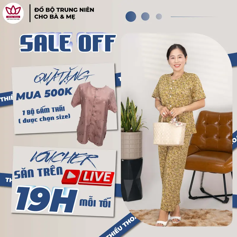 Đồ bộ bà già, bộ đồ trung niên cho ngoại áo tay ngắn top vải thun cotton lạnh cao cấp mùa hè -Thiều Thoa Store Nữ Ong 2
