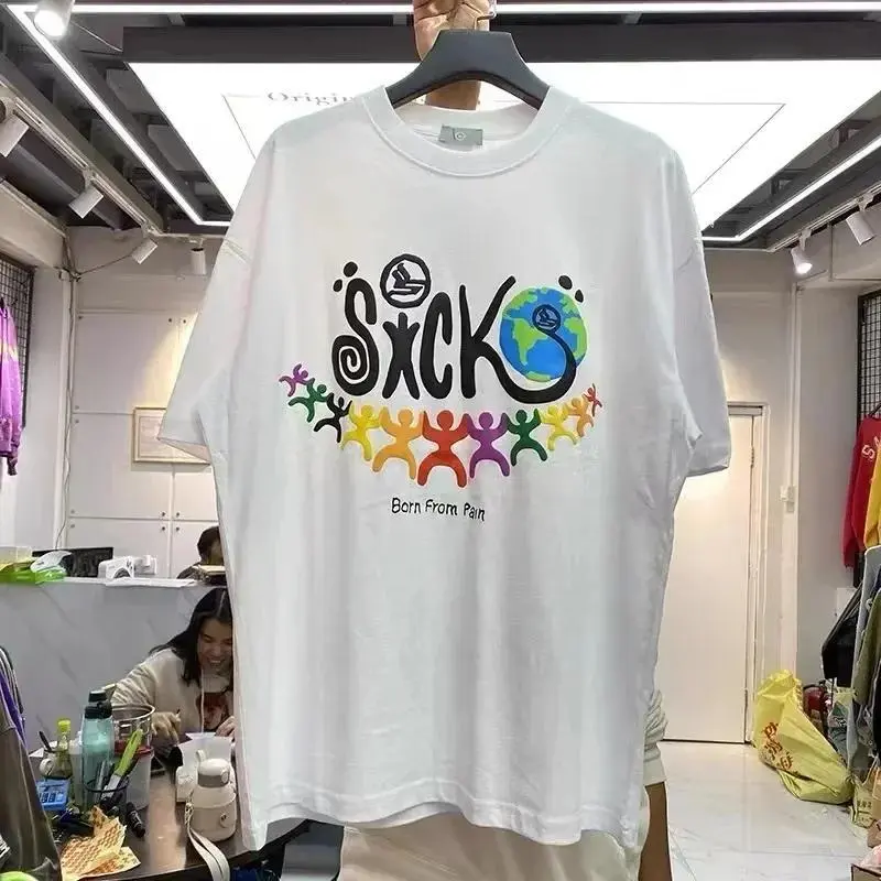 2024 Funny Cartoon Rainbow Figurine Monogrammed Short Sleeve T-shirt Guy Casual Menswear Polyester Top Decoration Print Pullover Lingerie Man Fabric